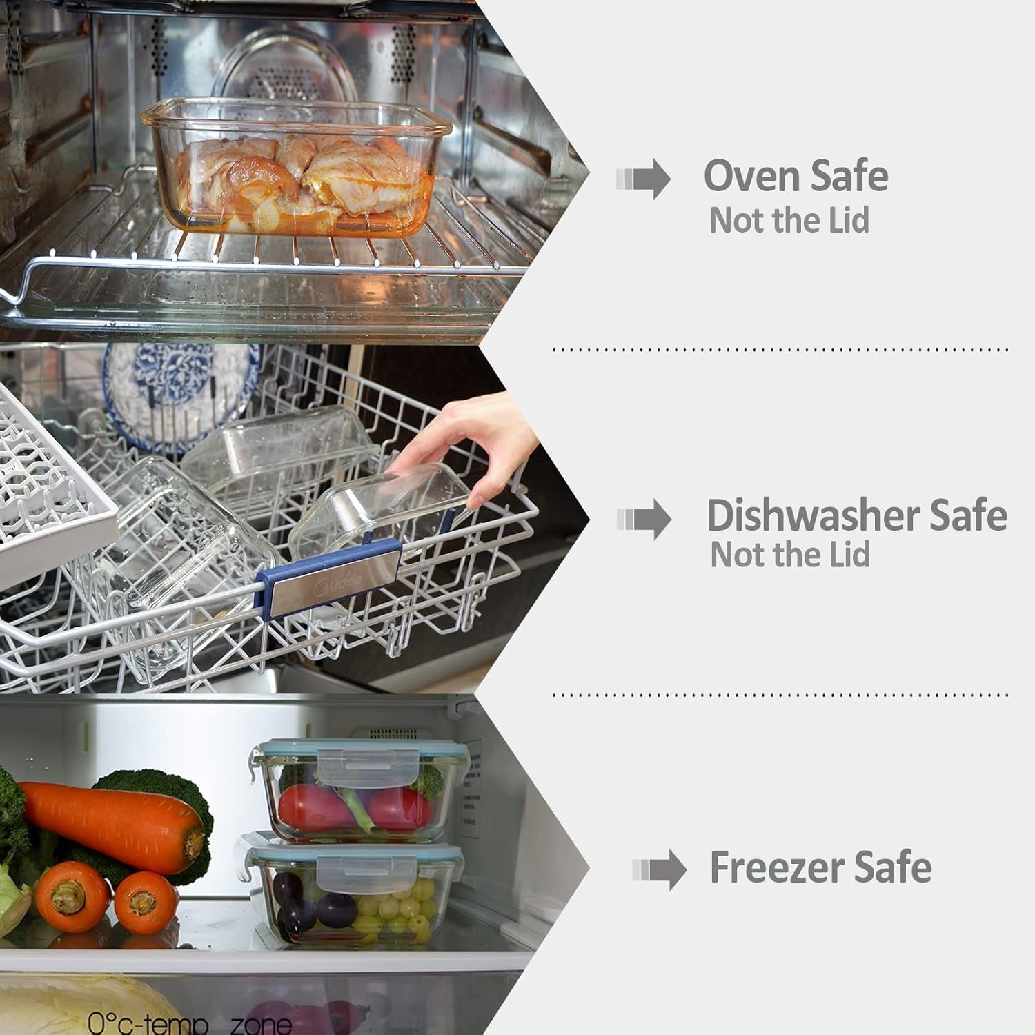 Glass Food Storage Containers with Lids Airtight 6 Pack, Glass Storage Containers with Lids for Food, Not Easy Broken & Leak Proof, Oven/Dishwasher Safe, Grey