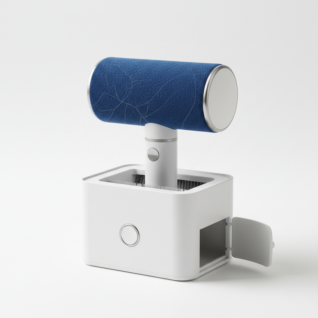 Self-cleaning pet hair remover roller with base