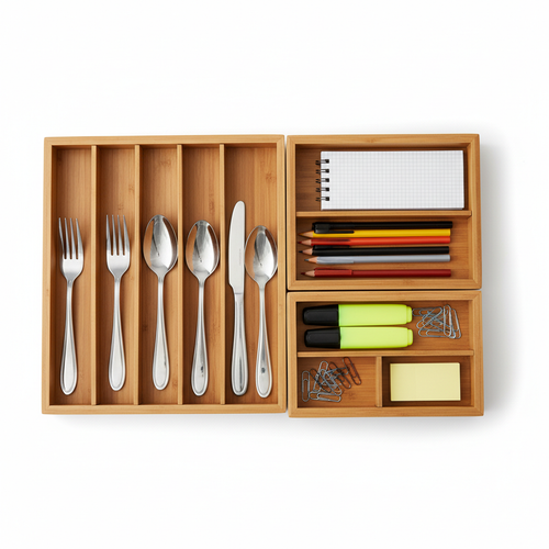 6-piece bamboo drawer organizer set with multiple compartments