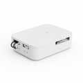 White cable management box hiding power strip and cords