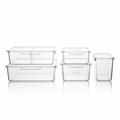Set of 6 clear acrylic fridge organization bins on refrigerator shelves